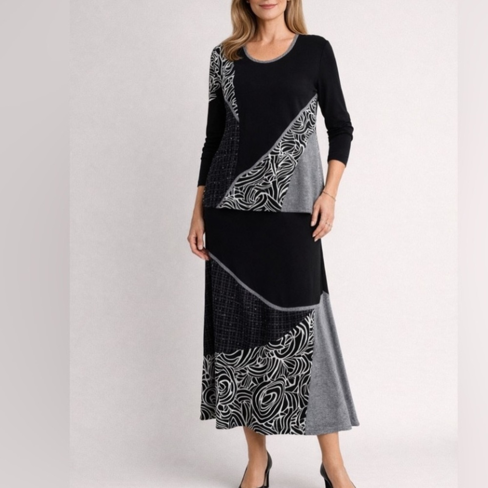 Tommy N Loulou Vintage Maxi Patchwork Skirt/Top Womens Black White Set L